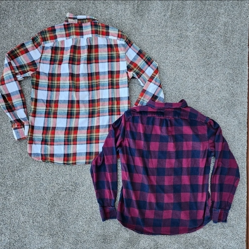 J.Crew Mercantile Classic Fit Long-Sleeve Flannel Red Plaid Shirt LOT Mens Large